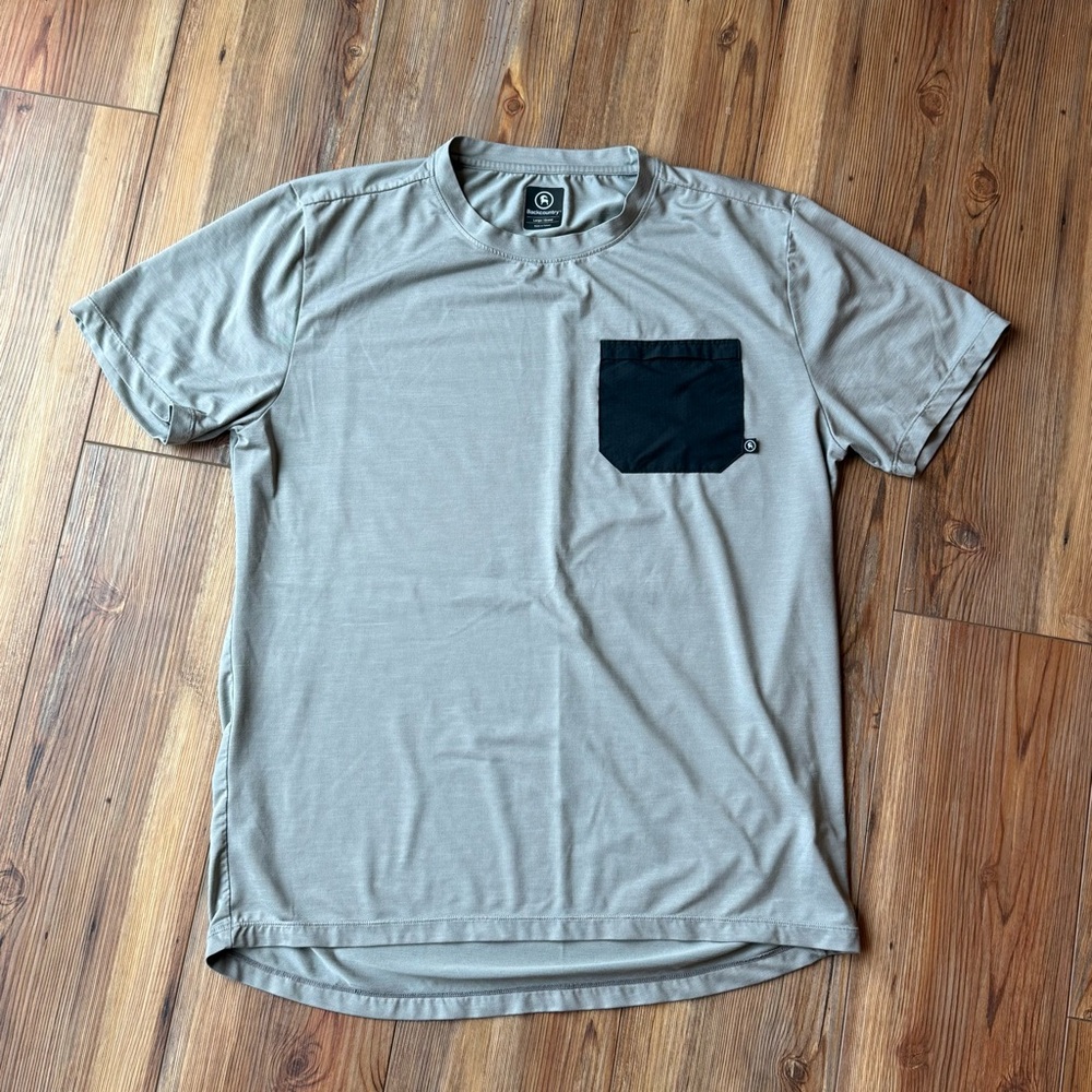 Men's Tan T-Shirt with Black Pocket